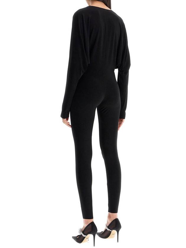 black slim fit long sleeve v neck jumpsuit - NORMA KAMALI - BALAAN 3