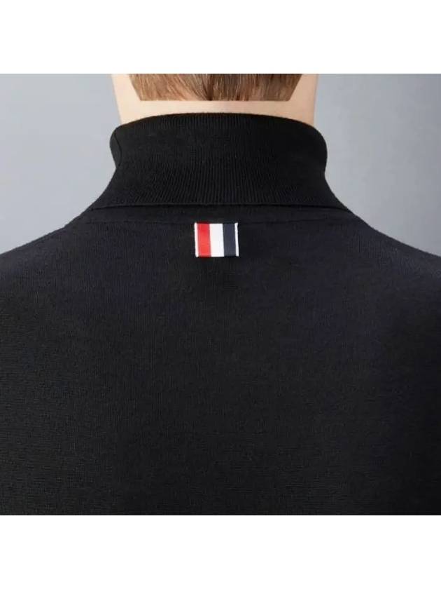 4 Bar Relaxed Fit Fine Merino Wool Turtle Neck Black - THOM BROWNE - BALAAN 5