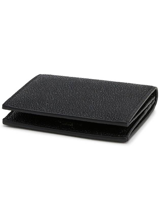 Pebble Grained Leather Double Card Wallet Black - THOM BROWNE - BALAAN 4