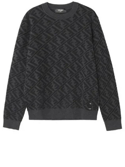 Men's Regular Fit Crew Neck Wool Knit Top Black Grey - FENDI - BALAAN 2