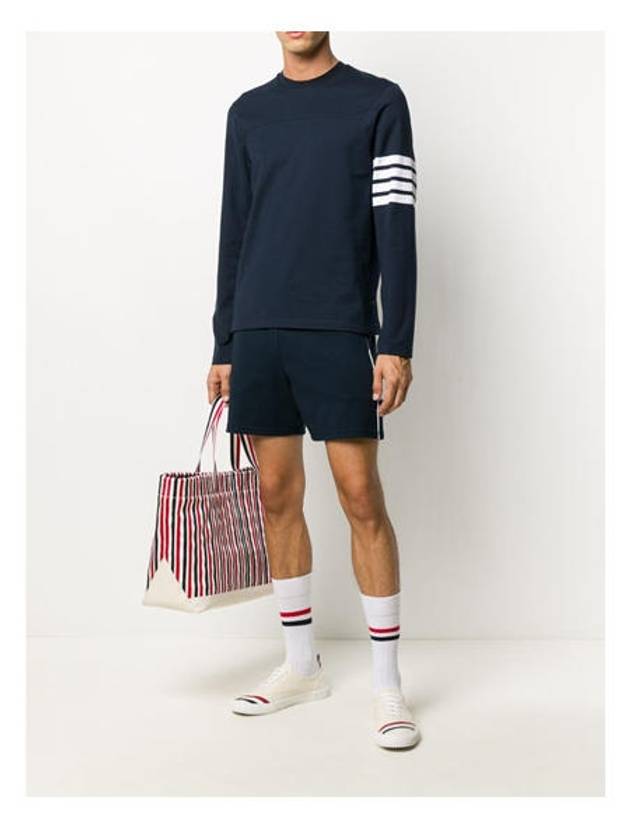 Men's Diagonal Armband Cotton Long Sleeve T-Shirt Navy - THOM BROWNE - BALAAN 4