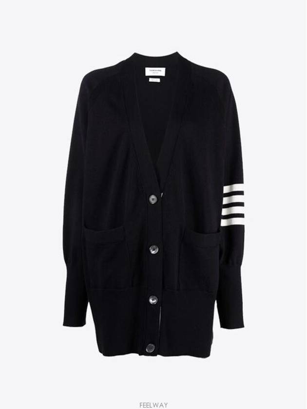 Stitched Cotton 4 Bar Cardigan Navy - THOM BROWNE - BALAAN 7