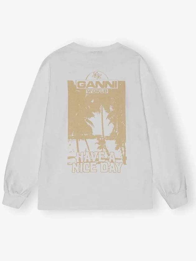 Logo Print Cotton Long Sleeve T-Shirt White - GANNI - BALAAN 3