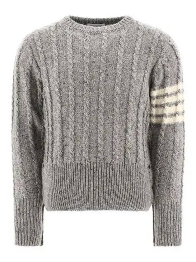 Donegal Twist Cable 4-Bar Classic Crewneck Knit Top Light Grey - THOM BROWNE - BALAAN 2