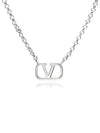 V Logo Signature Metal Necklace Silver - VALENTINO - BALAAN 6