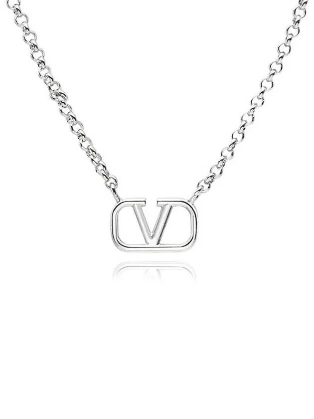 V Logo Signature Metal Necklace Silver - VALENTINO - BALAAN 4