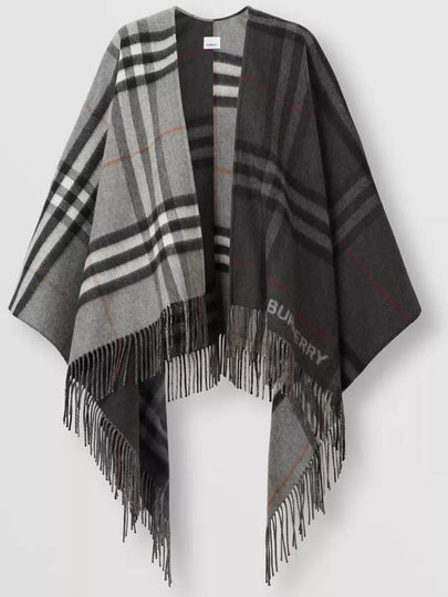 Wool Cashmere Jacquard Check Cape Black - BURBERRY - BALAAN 2