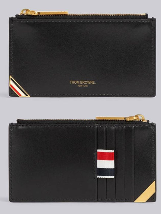 three stripe tab enamel corner zipper card wallet black - THOM BROWNE - BALAAN.