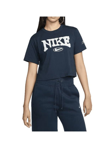 Sportswear Loose Crop Short Sleeve T-Shirt Armory Navy - NIKE - BALAAN 1