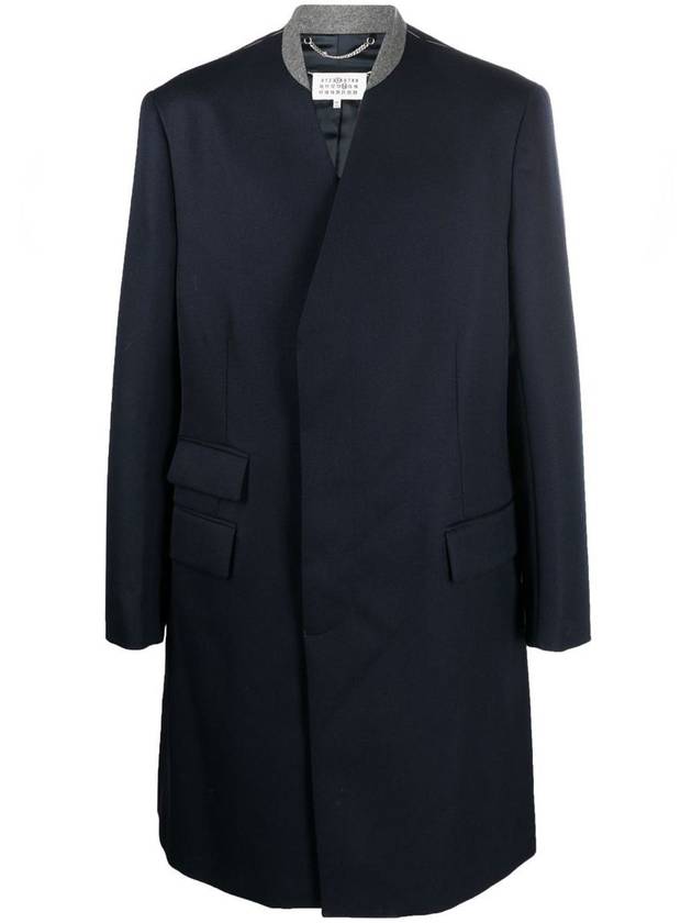 Stitched Collarless Wool Single Coat Navy - MAISON MARGIELA - BALAAN 2