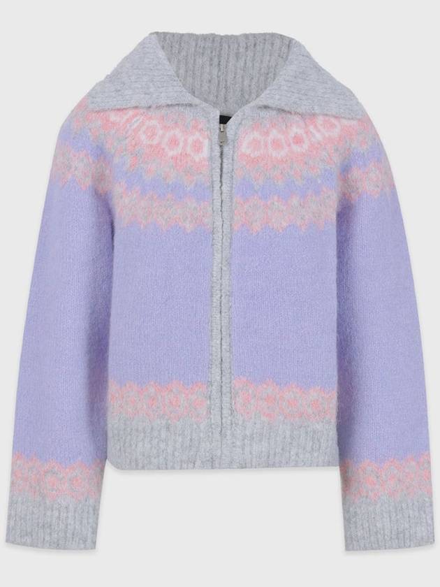 Women Milky Wool Hair Knit Zip-up Jacket Light Purple - MICANE - BALAAN 7