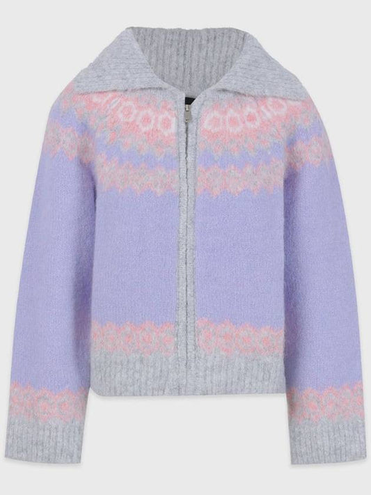 Women Milky Wool Hair Knit Zip-up Jacket Light Purple - MICANE - BALAAN 1