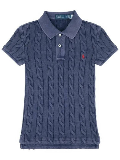 Slim Fit Cable Knit Polo Shirt Navy - POLO RALPH LAUREN - BALAAN 2