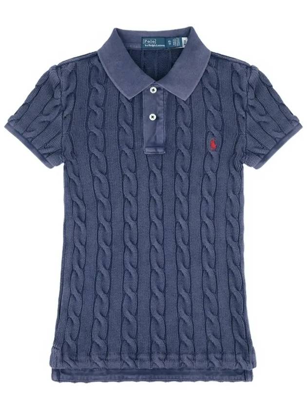 Slim Fit Cable Knit Polo Shirt Navy - POLO RALPH LAUREN - BALAAN 3