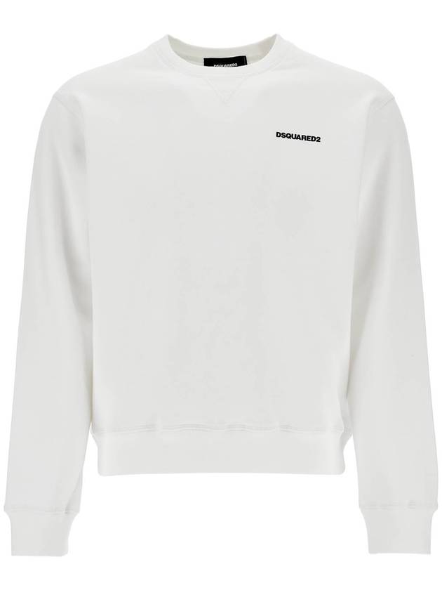 white crew neck sweatshirt in cotton with embroidered logo - DSQUARED2 - BALAAN 1