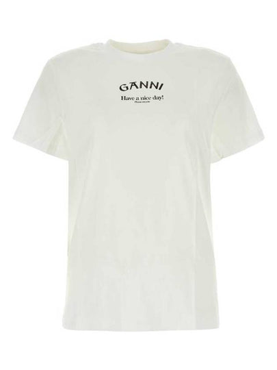 Logo Round Neck Relaxed Short Sleeve T-shirt Bright White - GANNI - BALAAN 2