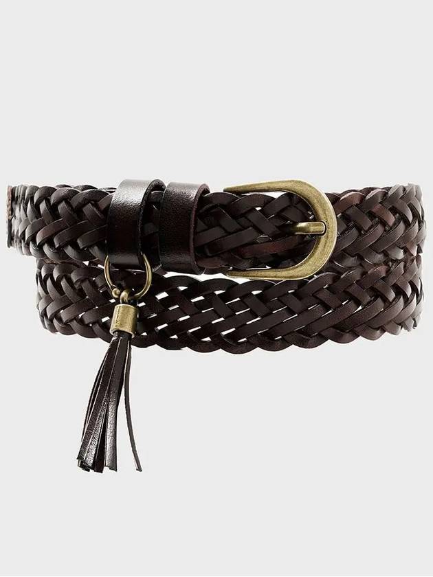 Tassel Weaving Leather Belt Brown - NOIRER FOR WOMEN - BALAAN 2