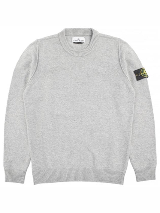 Logo Patch Lambswool Crewneck Knit Top Melange Grey - STONE ISLAND - BALAAN 2