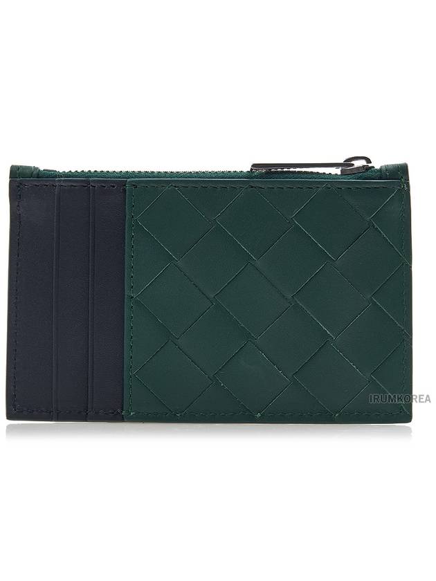 Intrecciato Zippered Leather Card Wallet Dark Green Navy - BOTTEGA VENETA - BALAAN 4