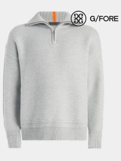 Ribbed Funnel Neck Quarter Zipper Merino Wool Knit Top Light Heather Grey - G/FORE - BALAAN 2