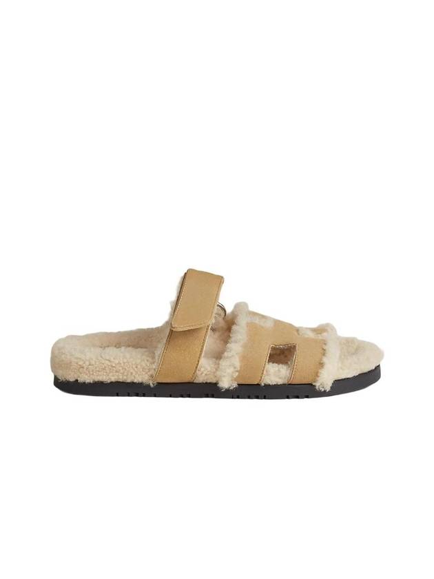 Chypre Suede Goatskin Wool Sandals Beige - HERMES - BALAAN 1