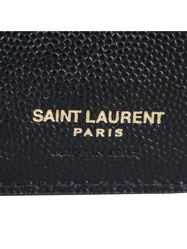 Grain Leather Quilted Stitch Card Wallet Black - SAINT LAURENT - BALAAN 7