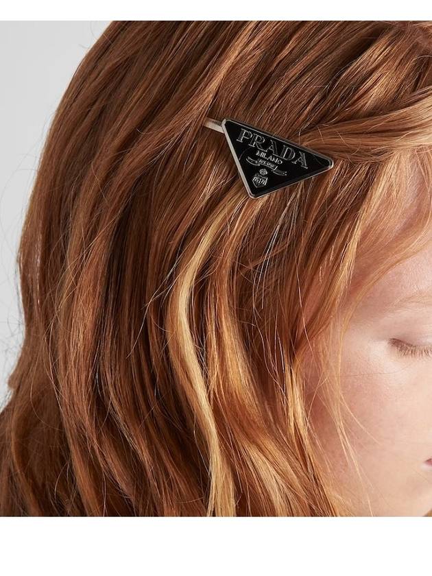 Triangle Logo Hair Clip Silver Black - PRADA - BALAAN 4