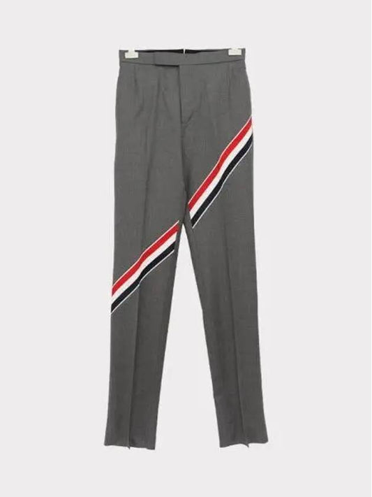 Diagonal Striped Wool Slacks Medium Grey - THOM BROWNE - BALAAN 2