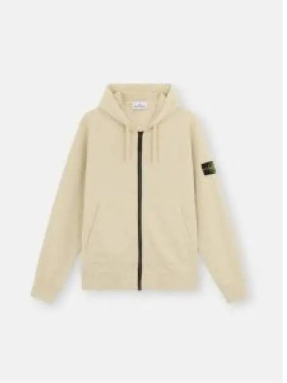 Cotton Fleece Garment Dyed Zip Up Hoodie Cream - STONE ISLAND - BALAAN 2