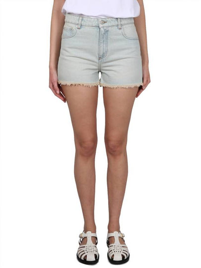 Back Logo Patch Denim Shorts Light Blue - AMI - BALAAN 2