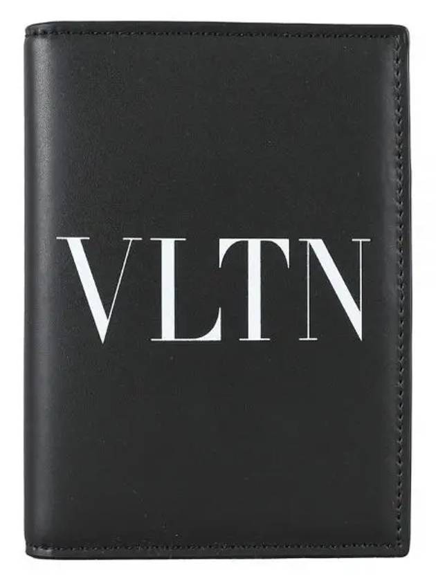 VLTN Logo Printed Leather Card Wallet Black - VALENTINO - BALAAN 2