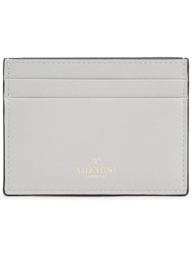 Rockstud Leather Card Wallet Grey - VALENTINO - BALAAN 3