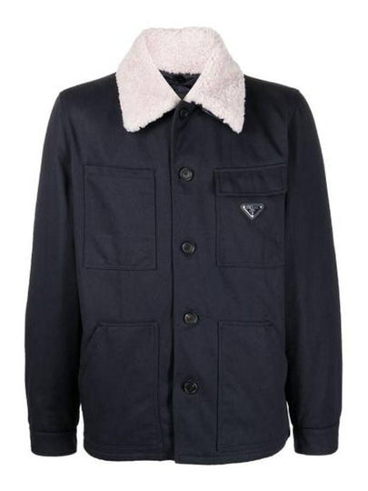 Triangle Logo Shearling Collar Jacket Navy - PRADA - BALAAN 2