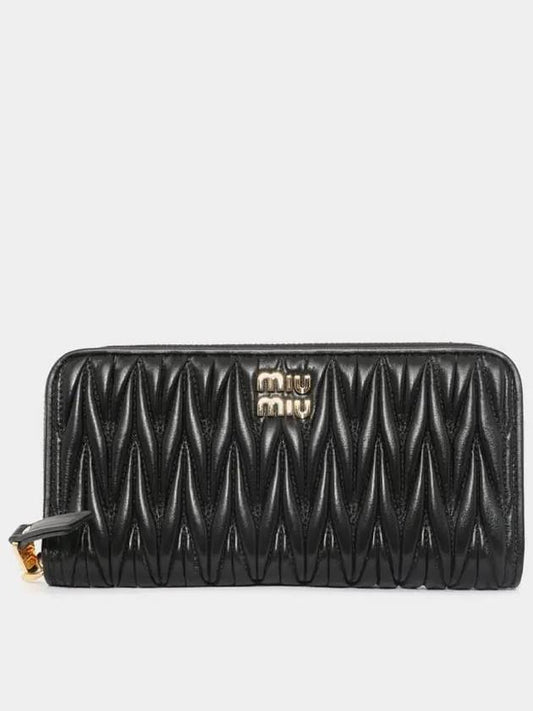 Matelasse Leather Logo Zipper Long Wallet Black - MIU MIU - BALAAN 2