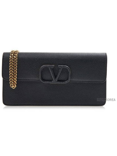 V Logo Chain Long Wallet Black - VALENTINO - BALAAN 2