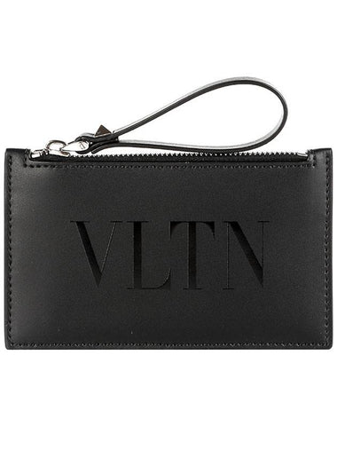 VLTN Logo Zipper Card Wallet Black - VALENTINO - BALAAN 1