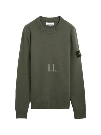 Logo Patch Lambswool Crewneck Knit Top Green - STONE ISLAND - BALAAN 2