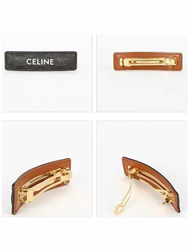 Logo Triomphe Canvas Calfskin Hair Clip Tan - CELINE - BALAAN 3