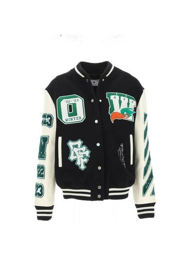 Patch Varsity Bomber Jacket Black - OFF WHITE - BALAAN 1