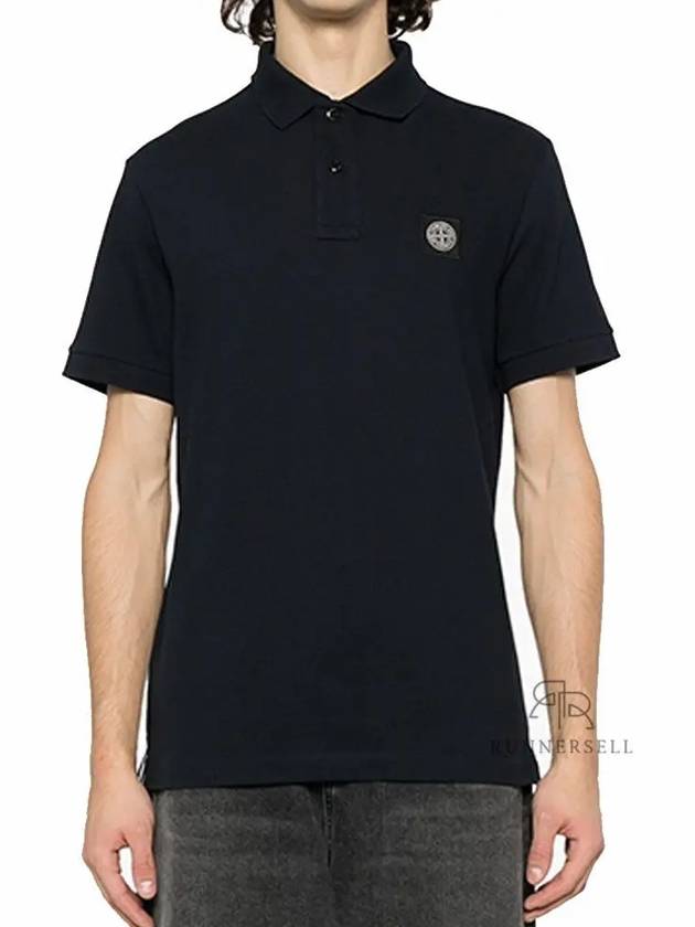 Pique Stretch Cotton Short Sleeve Polo Shirt Navy - STONE ISLAND - BALAAN 2