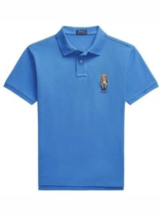 Bear Motif Slim Fit Cotton Polo Shirt Blue - POLO RALPH LAUREN - BALAAN 2