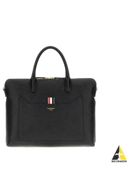 Pebble Grain Leather Slim Briefcase Black - THOM BROWNE - BALAAN