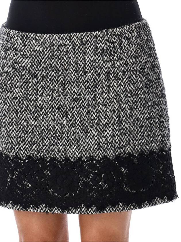 Dolce & Gabbana Short Micro-Tweed Skirt With Lace Insert - DOLCE&GABBANA - BALAAN 3