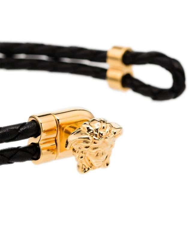 Medusa Braided Leather Bracelet Black Gold - VERSACE - BALAAN 4