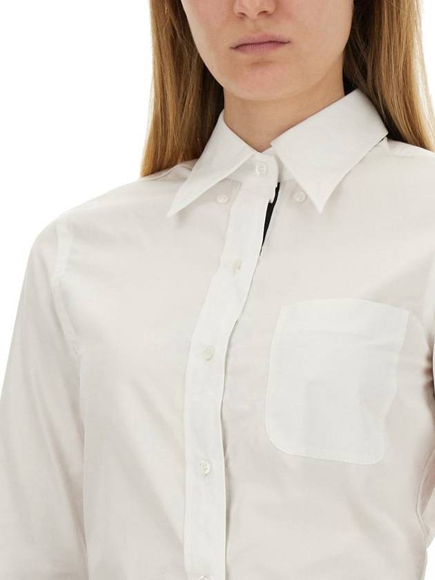 Logo Patch Cotton Shirt White - THOM BROWNE - BALAAN 4