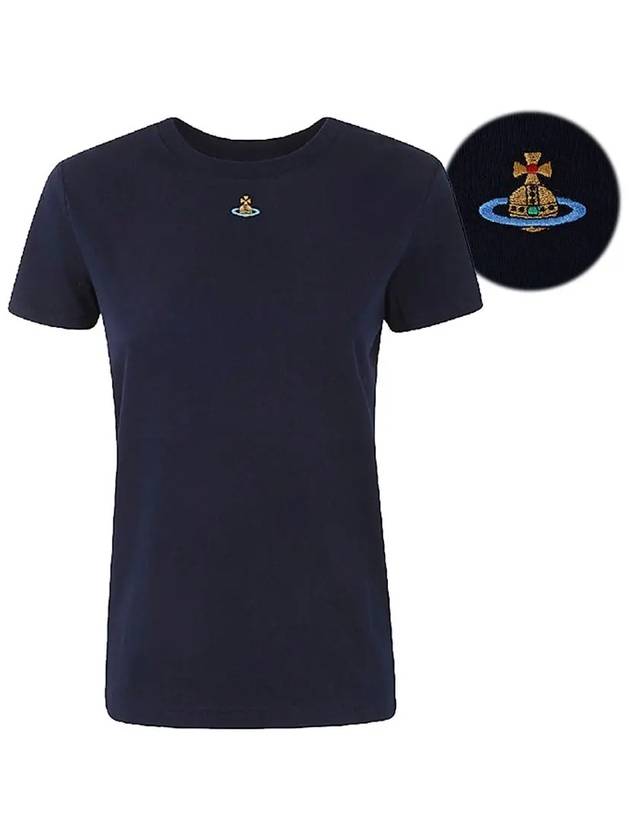 Embroided ORB Peru Short Sleeve T-Shirt Navy - VIVIENNE WESTWOOD - BALAAN 3