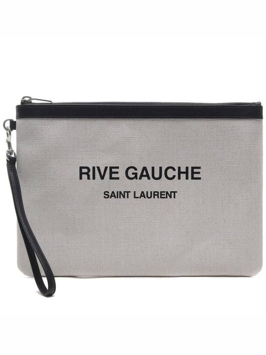 Rive Gauche Strap Canvas Clutch Bag White - SAINT LAURENT - BALAAN 2