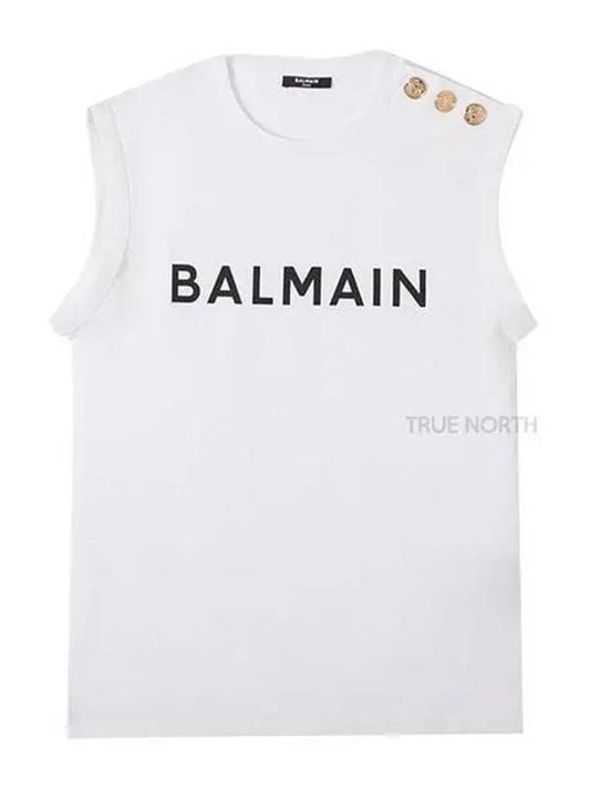 Women's Logo Print Shoulder Button Sleeveless White - BALMAIN - BALAAN 2