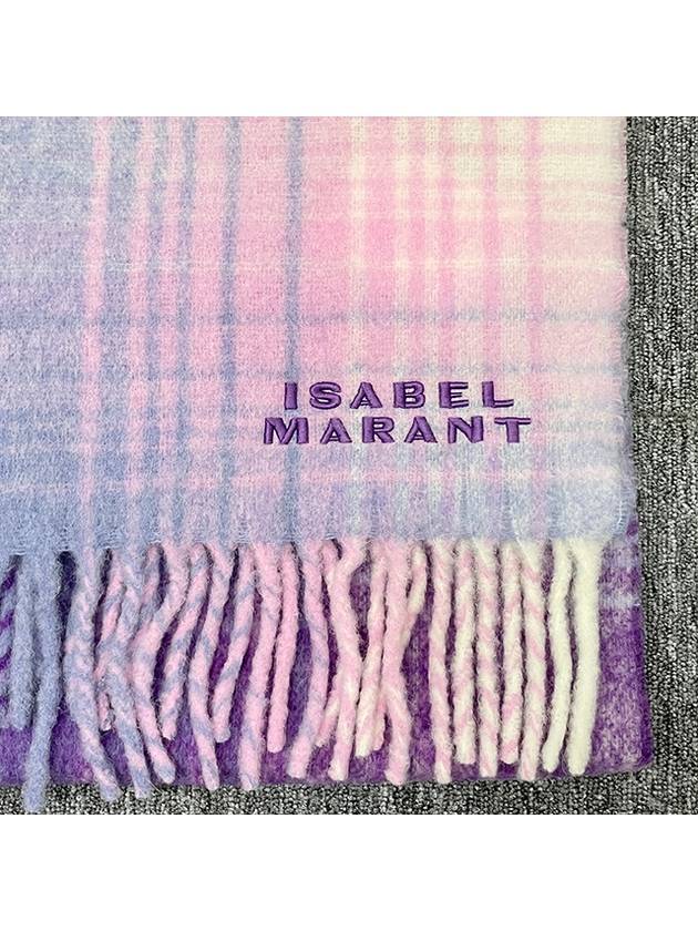 Firny Embroidery Logo Check Alpaca Muffler Lilac - ISABEL MARANT - BALAAN 5