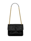 Nikki Logo Vintage Leather Shoulder Bag Black - SAINT LAURENT - BALAAN 1